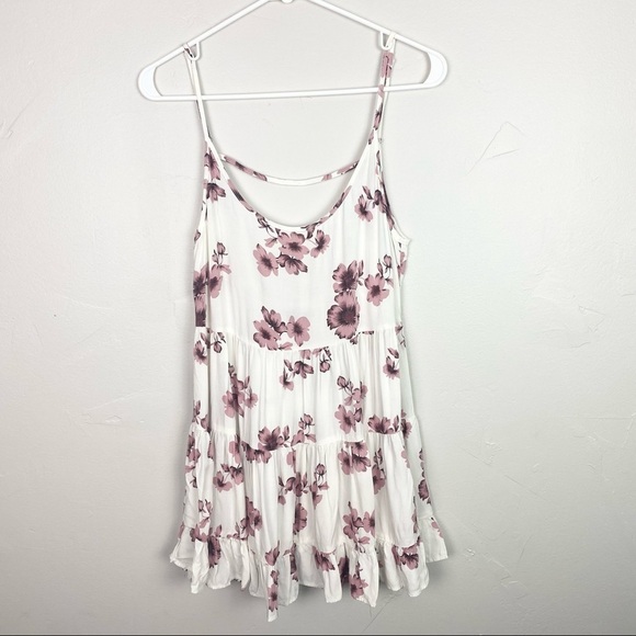 Brandy Melville | Jada White Loose Fit Tiered Ruffle Dress with Pink Flowers - Picture 1 of 6
